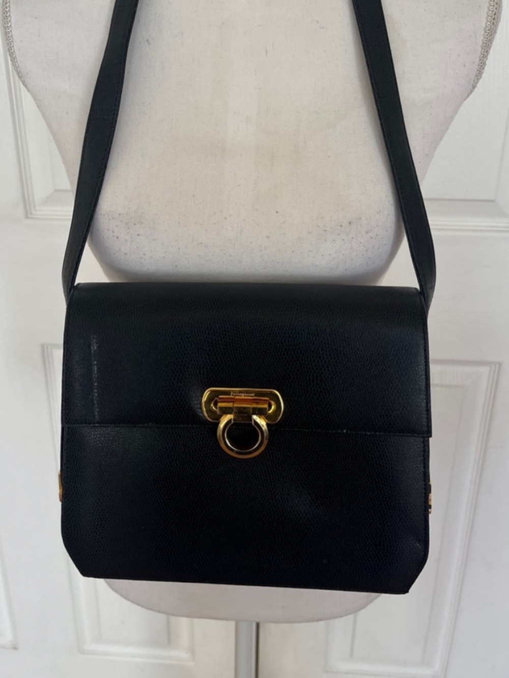 Vintage Salvatore Ferragamo Gancini Flap Leather Crossbody 10x8x2
